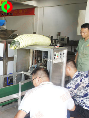 東莞客戶來廠現(xiàn)場測試臥式冬瓜削皮加工機(jī)械設(shè)備！